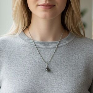 925 sterling silver great shape Tahitian pearl wire wrap charm pendant necklace